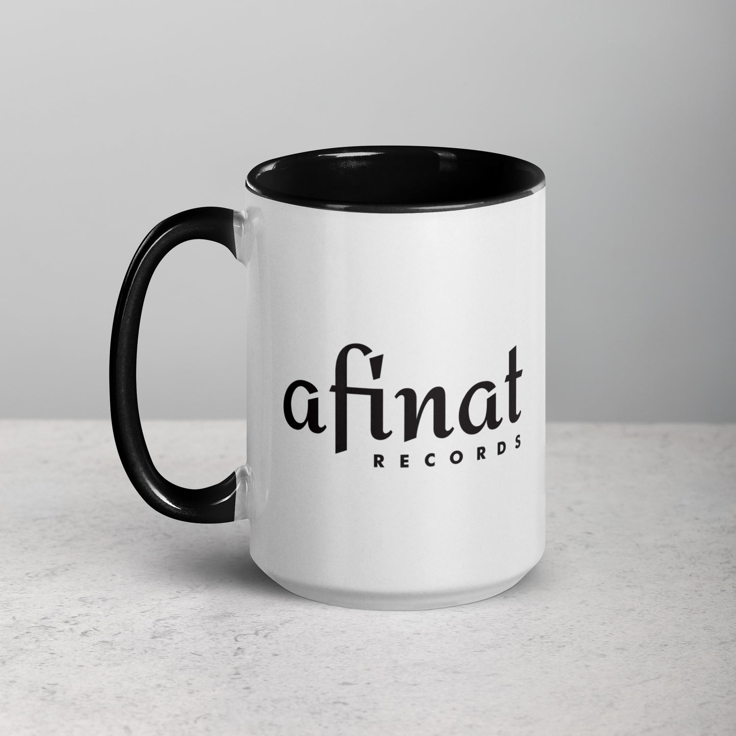 Afinat 15 oz. Black Logo Coffee Mug