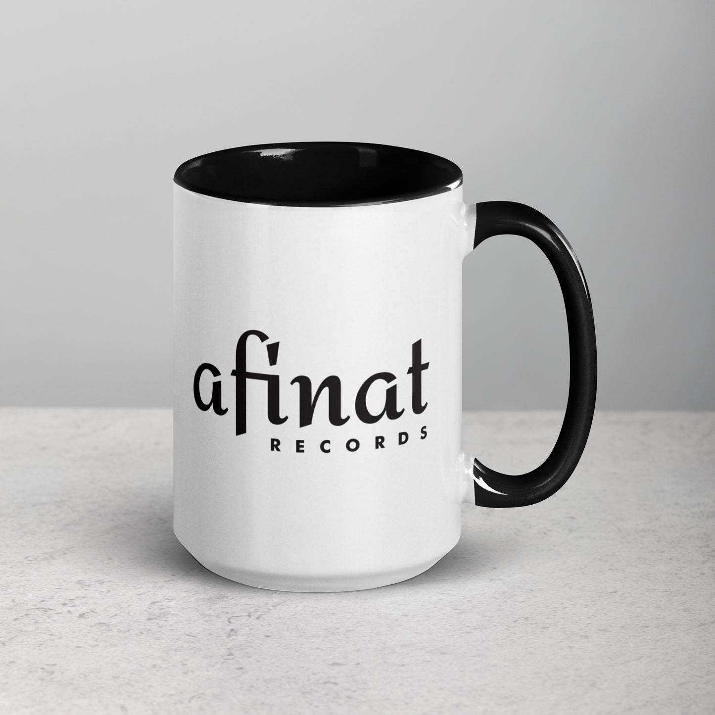 Afinat 15 oz. Black Logo Coffee Mug